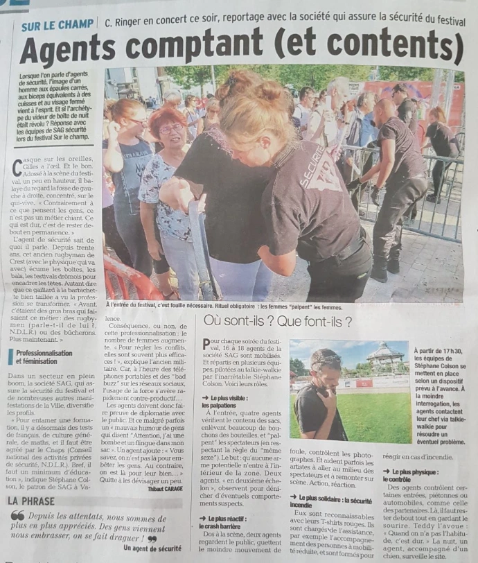 Article de presse sur la sécurité d’un événement