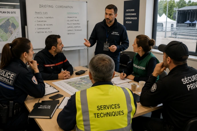 Briefing des équipes de sécurité avant un événement