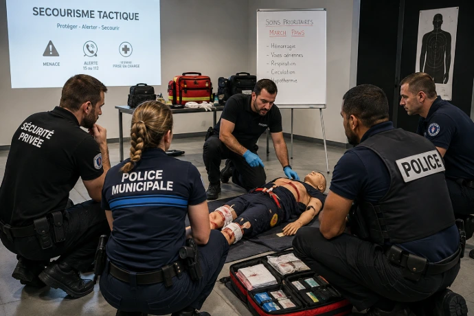 Apprentissage des gestes de secours tactiques en formation
