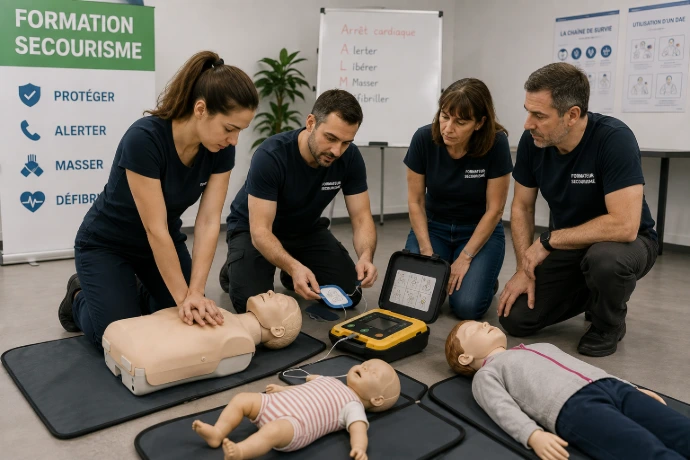 Apprentissage pratique du défibrillateur automatisé externe en formation